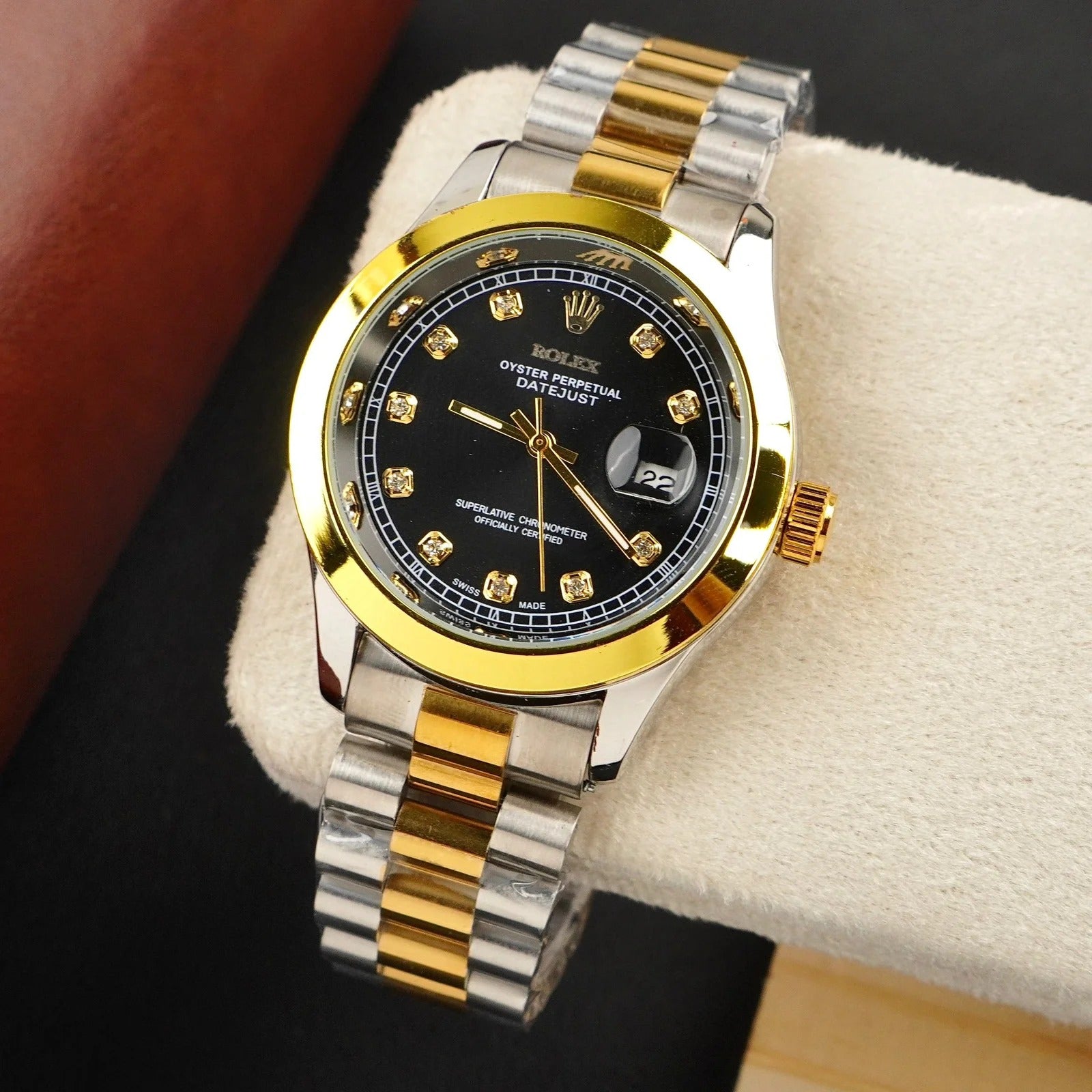 Rolex Dual Tone Bracelet With Black Dial