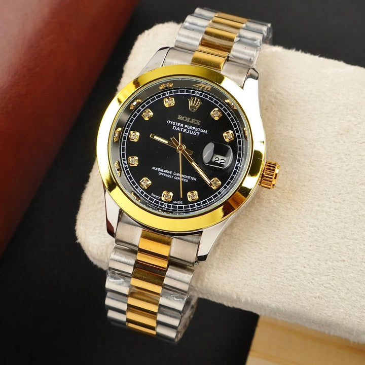 Rolex Dual Tone Bracelet With Black Dial