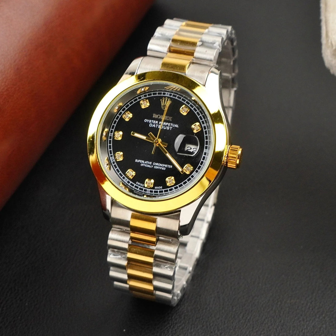Rolex Dual Tone Bracelet With Black Dial