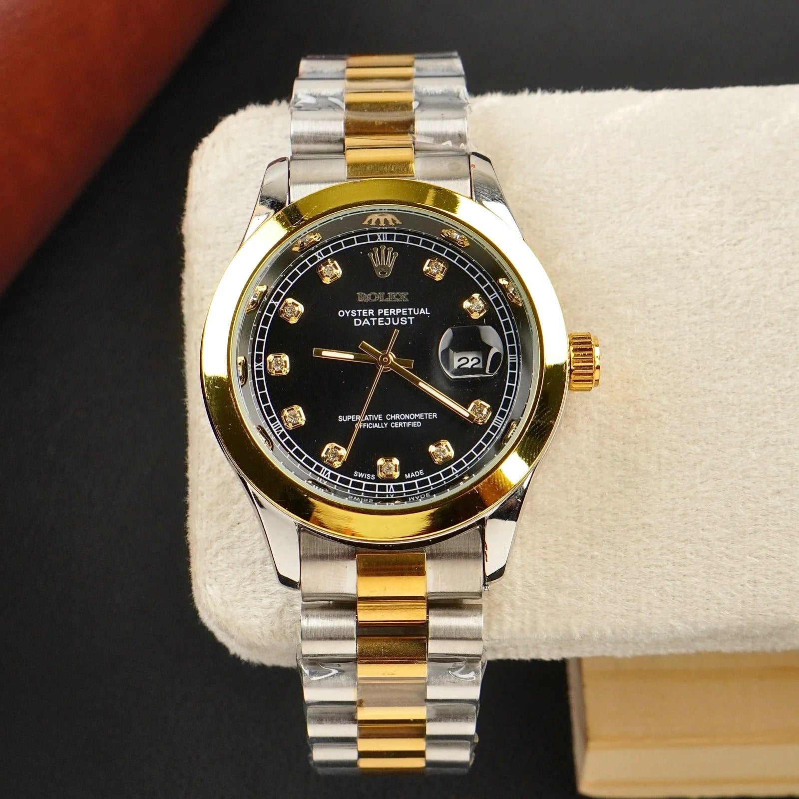 Rolex Dual Tone Bracelet With Black Dial