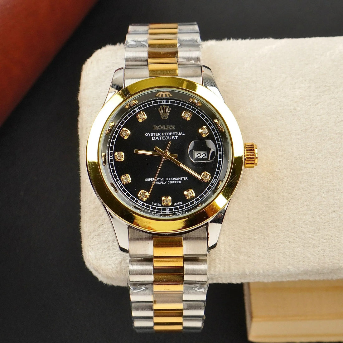 Rolex Dual Tone Bracelet With Black Dial