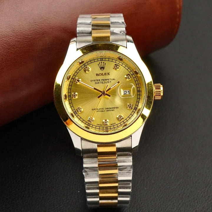 Rolex Dual Tone Bracelet With Gold Dial