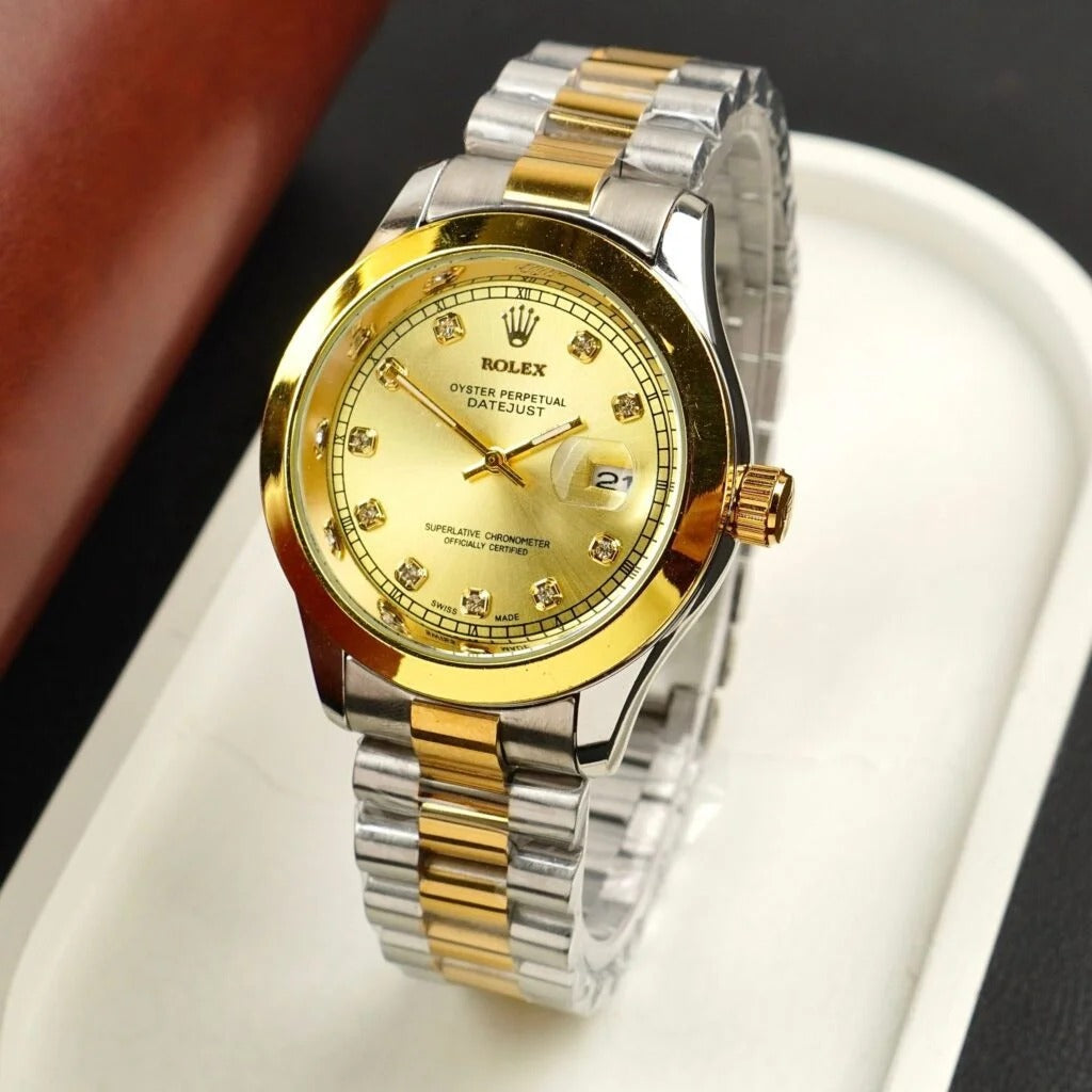 Rolex Dual Tone Bracelet With Gold Dial