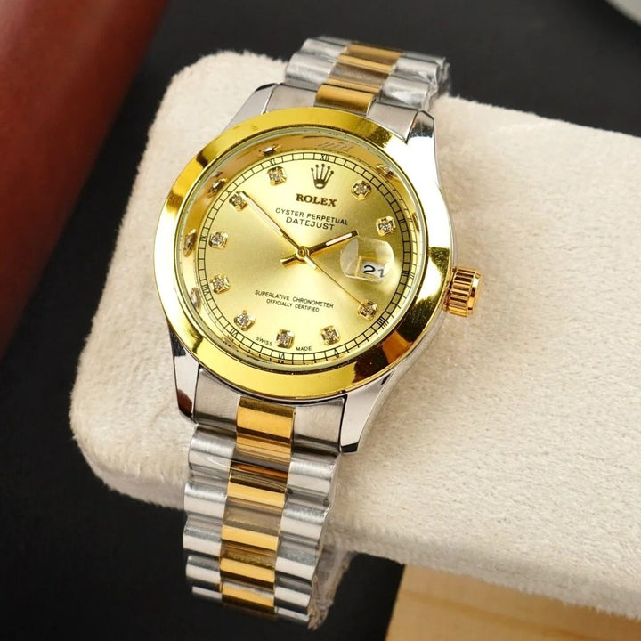 Rolex Dual Tone Bracelet With Gold Dial