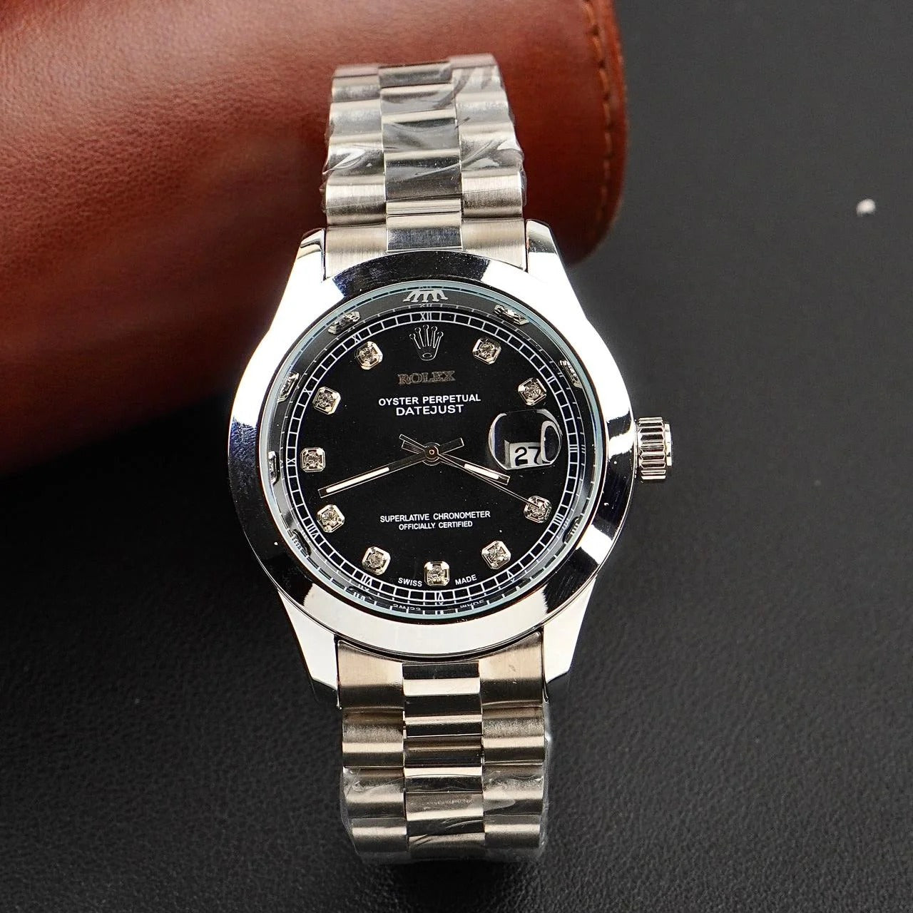 Rolex Silver Bracelet With Black Dial