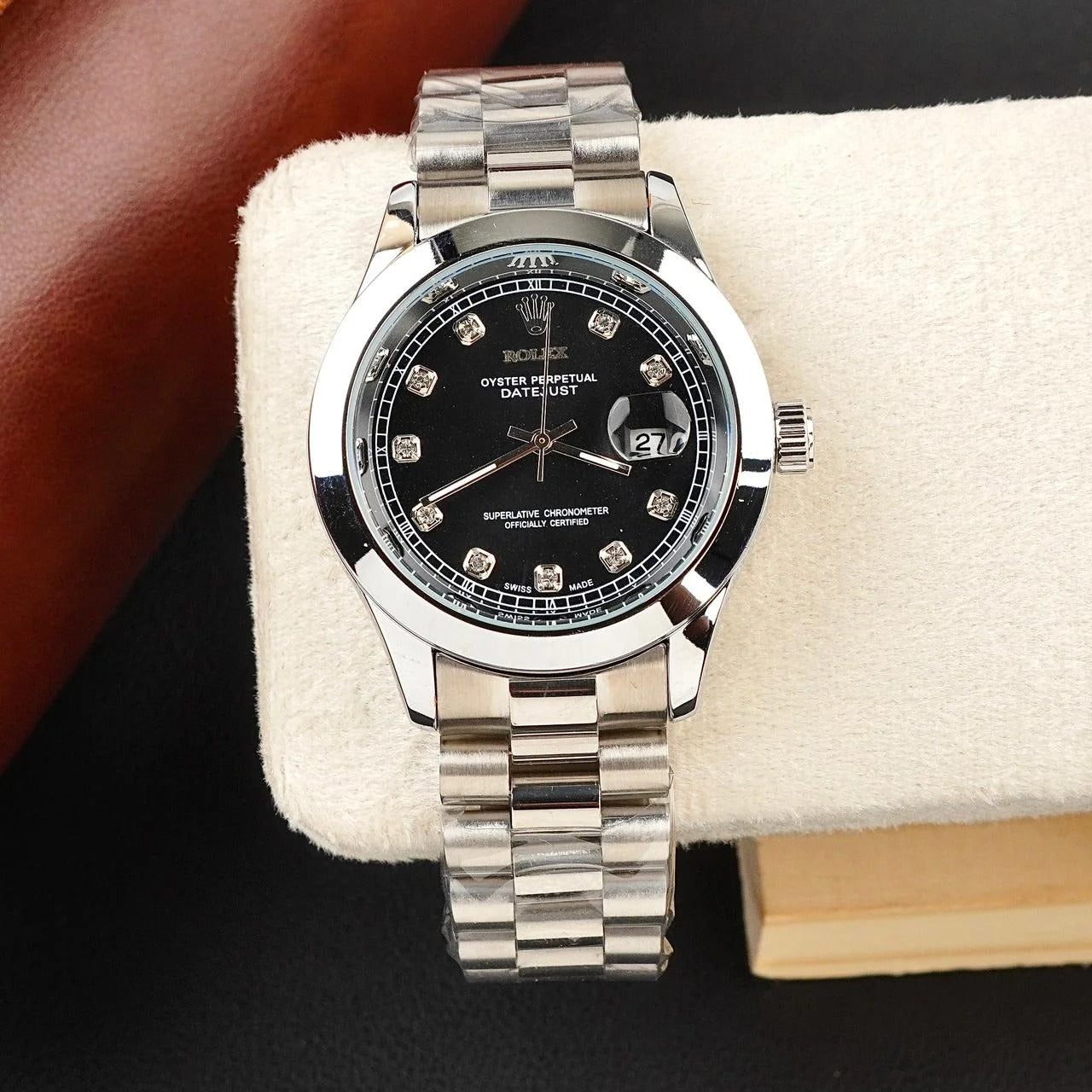 Rolex Silver Bracelet With Black Dial